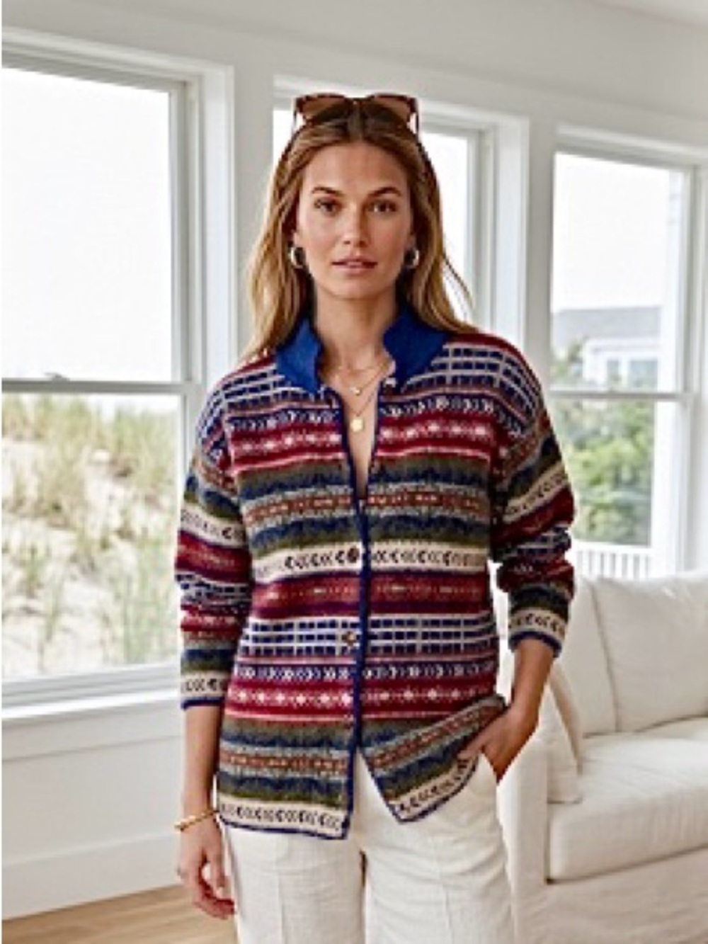 100% Shetland Scotland Wool by Nevada Fair Isle Cardigan Sweater Medium